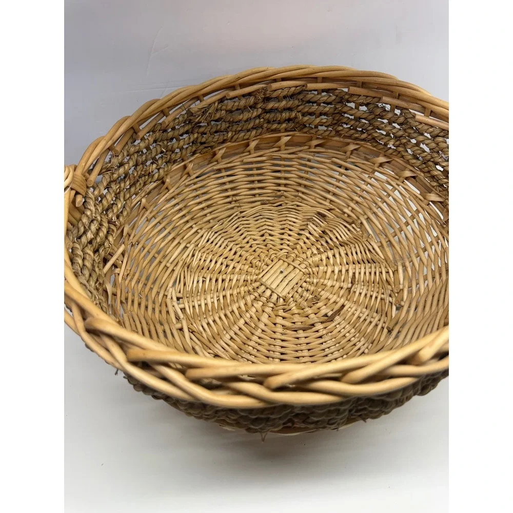Natural Wicker Seagrass Round Basket with High Handle Farmhouse Decor 14.5in